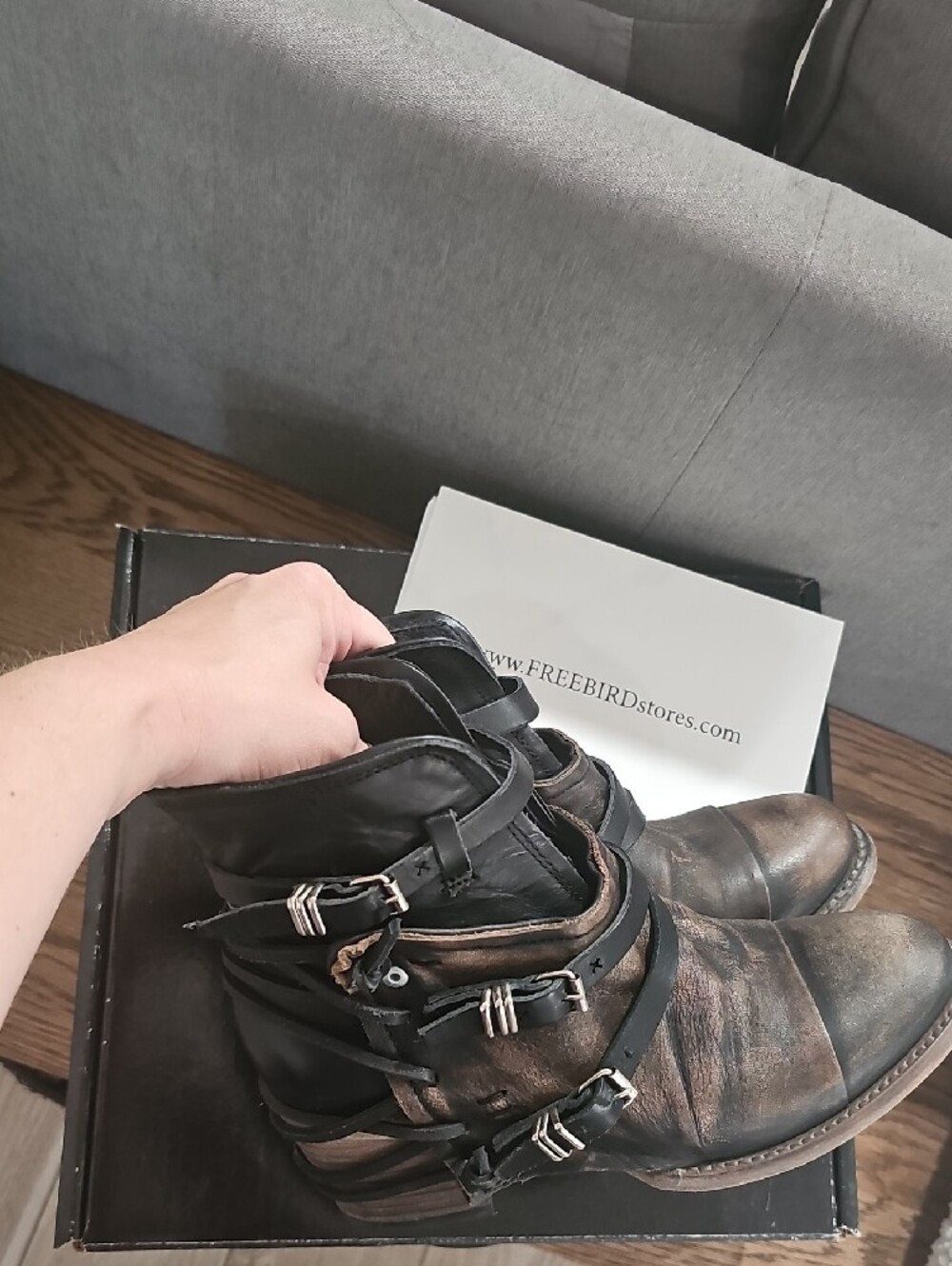freebird Distressed Brown Leather Buckle Ankle Boots - Picture 4 of 6